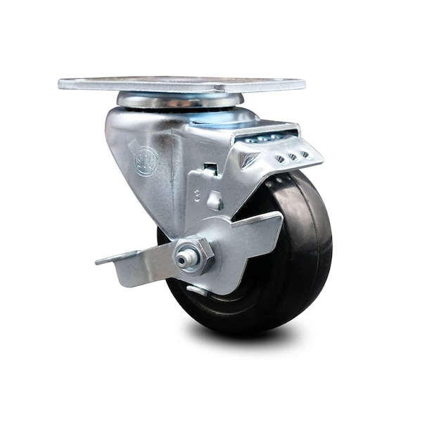 3.5 Inch Hard Rubber Wheel Swivel Top Plate Caster with Brake